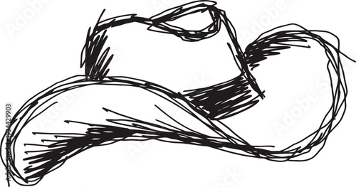 hand drawn cowboy hat sketch with rough textured lines and wide brim classic western