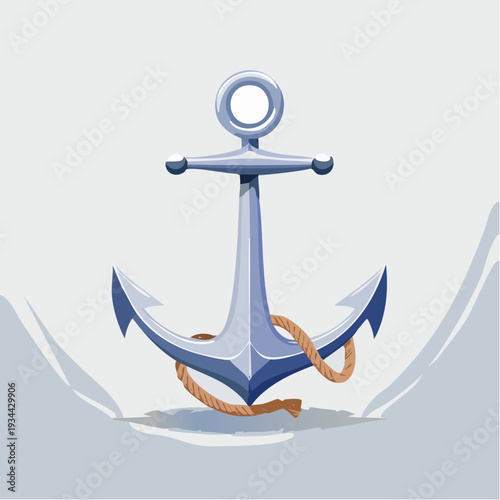 Classic Blue Nautical Anchor Illustration with Coiled Rope on Light Background, Symbolizing Stability & Maritime Adventure