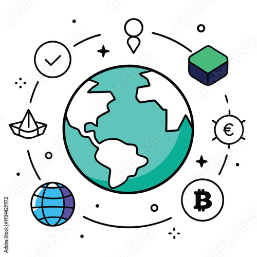 Currency swap cartoon doodle artwork