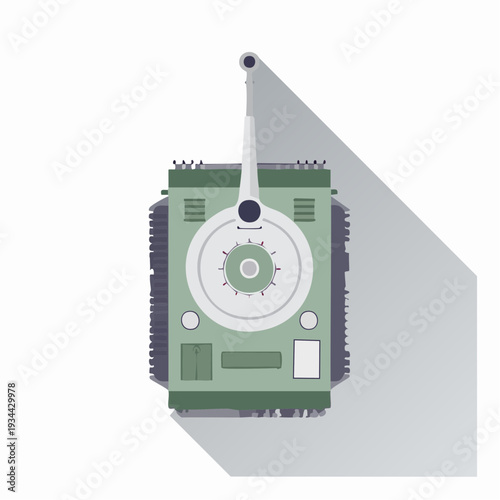 Top-down view of a military tank with its turret and gun barrel visible