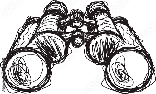 Hand drawn binoculars sketch in black ink, vintage optical instrument illustration