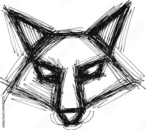 abstract sketch of a wolf face with bold black lines and expressive brush strokes