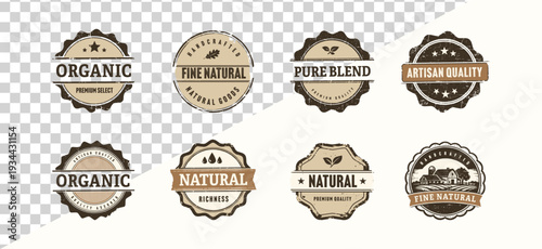 Rustic Organic Label Badge Vector Set - Vintage Sticker Seals, Natural Farm Organic Product Tags