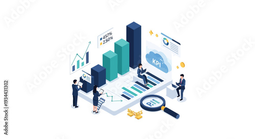 Business analysis with data visualization teamwork and key performance indicators