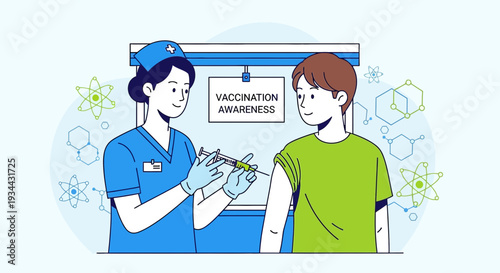 Nurse Administering Vaccine to Young Person, Vaccination Awareness Concept