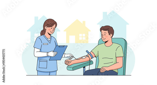 Nurse Administers Blood Draw to Patient in Clinic, Medical Health Care Scene