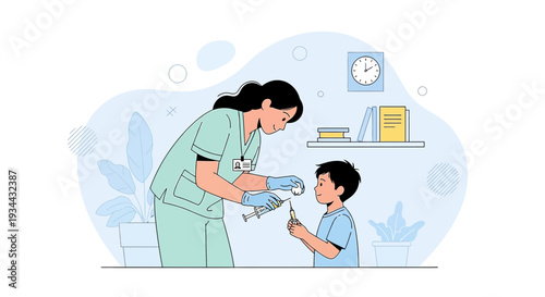 Nurse Giving Child Vaccination Injection in Clinic