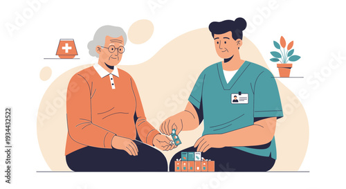 Nurse Giving Medication to Elderly Woman, Healthcare Assistance, Senior Care