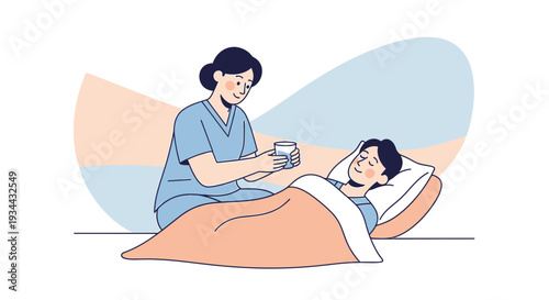 Nurse Giving Medication to Patient in Bed