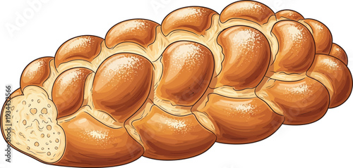 Braided loaf of challah bread sits ready for a holiday meal celebration.