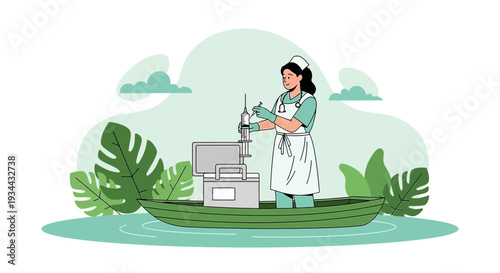 Nurse in Boat Administering Medical Treatment Amidst Nature