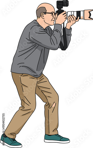 Professional Photographer Taking Photo with Camera Cartoon Vector Illustration