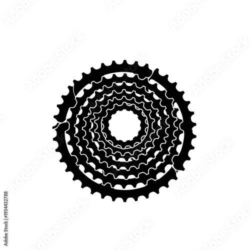 Silhouette of a Bicycle Cassette, Stacked Gear Sprockets for Drivetrain and Transmission Mechanics