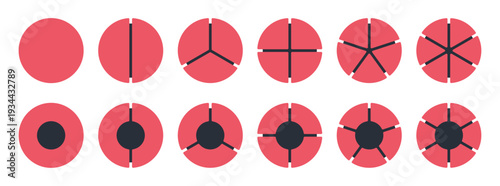 Red circular pie chart icons divided into segments from one to six