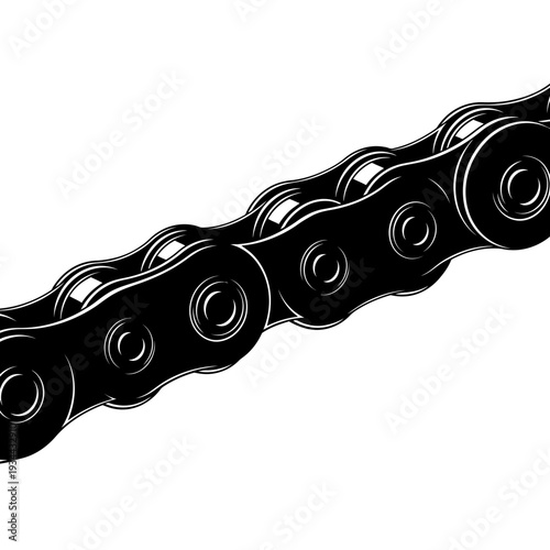 Silhouette of a Bicycle Chain Segment, Metal Roller Links for Mechanical Drivetrain Transmission