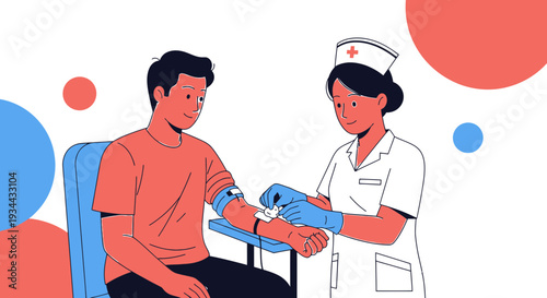 Nurse Performing Blood Draw on Patient, Medical Illustration