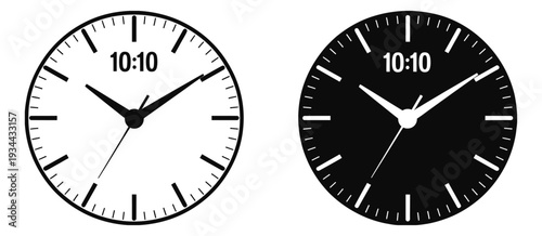 Analog Wall Clock Face Icon Set, Monochrome Timer Symbol Vector Illustration for App, Website and Print Design