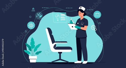 Nurse Preparing Injection and Medical Checkup with Digital Interface