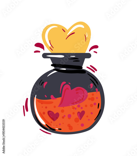 Vector illustration of a potion bottle with hearts.