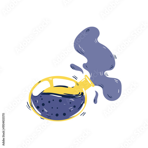 Vector illustration of a potion bottle with a cloud of smoke.