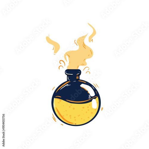 Vector illustration of a yellow potion bottle with smoke.