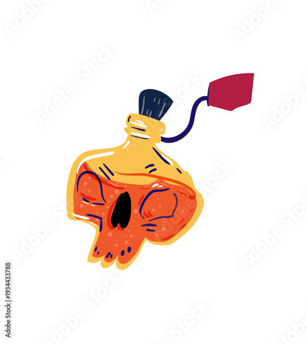 Vector illustration of a potion bottle shaped like a skull.