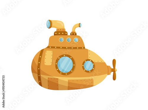 Obraz na plátne Vector illustration of a yellow submarine with portholes.
