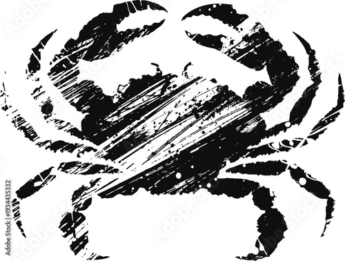 Grunge crab silhouette with artistic distressed texture marine crustacean emblem, sea life, ocean creature design