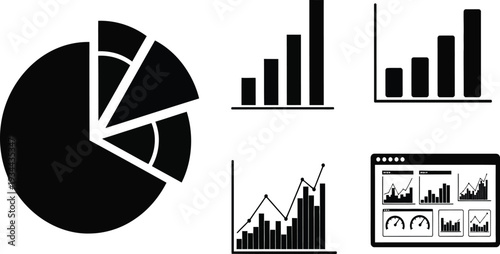 Set of various financial charts and graphs, business data visualization icons