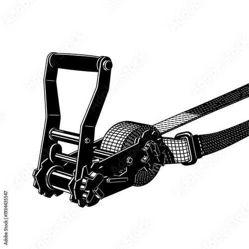 Silhouette of a Cargo Tie Down Ratchet Strap, Tensioning Belt for Secure Transport and Load