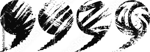 Grunge black speech bubbles with diagonal stripes set on white background