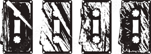 Grunge distressed exclamation mark symbols in various styles and shapes on rectangular backgrounds