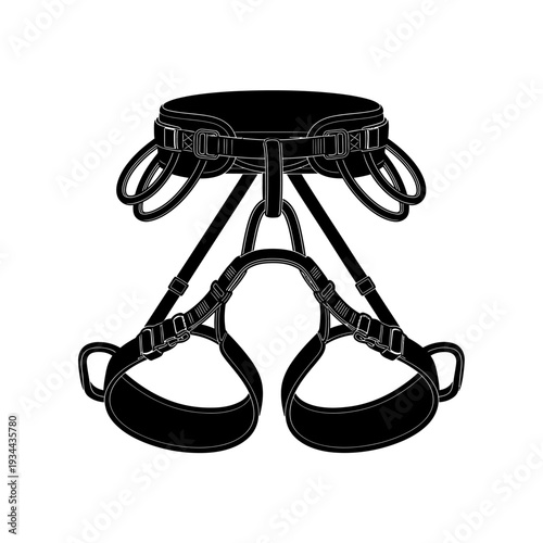 Silhouette of a Climbing Harness, Waist and Leg Loops for Mountaineering Safety and Rappelling