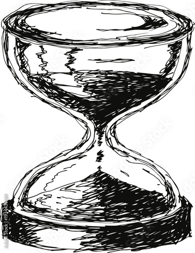 Hand drawn hourglass sketch with flowing sand illustrating time passage and measurement concept