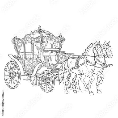 Elegant horse-drawn carriage with ornate details, perfect for royal or historical themes