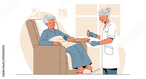 Nurse Administering Care to Elderly Patient in Medical Office