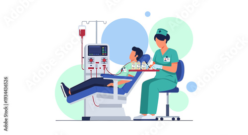 Nurse Administering Dialysis Treatment to Patient with Medical Equipment