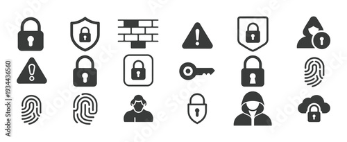 Cloud Network Security Icons with Biometric Firewall Symbol, Digital Protection and Cyber Defense Vector Design