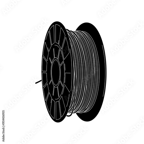 Filament Spool 3D Printing Material Roll Black Vector Silhouette for Additive Manufacturing and Modern Creation
