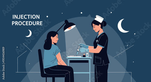 Nurse Administering Injection to Patient in Clinic at Night