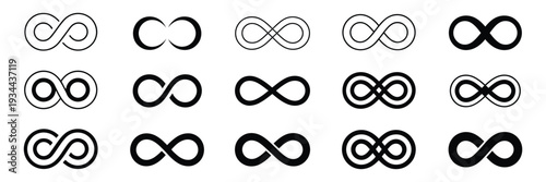 Infinity icon set, infinity eternity infinite endless loop symbols collection, unlimited concept flat style icons, modern minimalist vector pack for branding, app UI, logo design and stock graphic