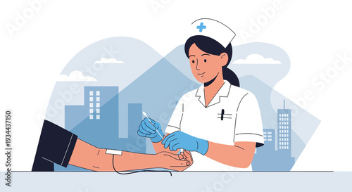 Nurse Administering Injection to Patient in Modern City Medical Clinic