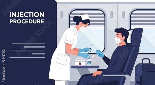 Nurse Administering Injection to Patient on Train