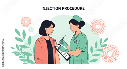 Nurse Administering Injection to Patient, Medical Procedure Illustration