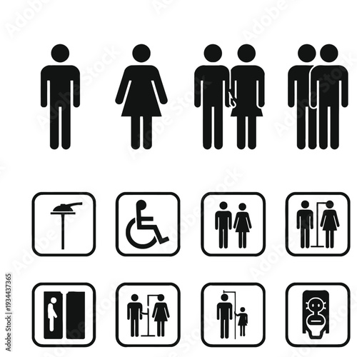 Collection of pictogram icons for restroom and accessibility signs