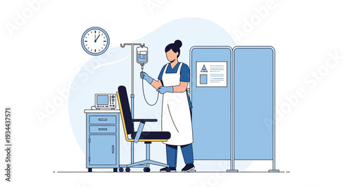 Nurse Administering IV Drip in Medical Clinic - Healthcare Illustration