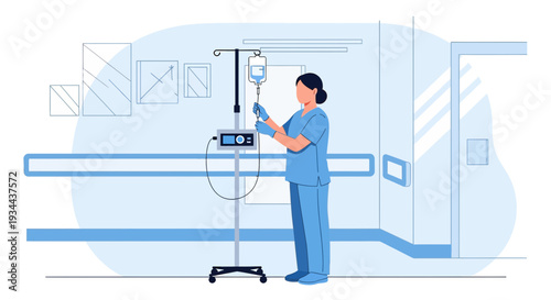 Nurse Administering IV Drip in Hospital Room