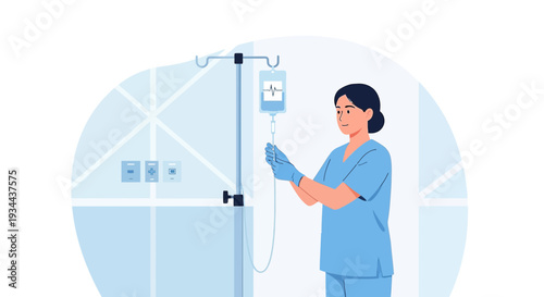 Nurse Administering IV Drip in Medical Clinic