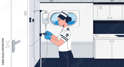 Nurse Administering IV Drip in Medical Room