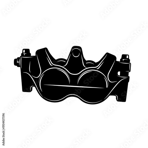 Hydraulic Disc Brake Caliper Two Piston Housing Black Vector Silhouette Representing Stopping Power and Safety